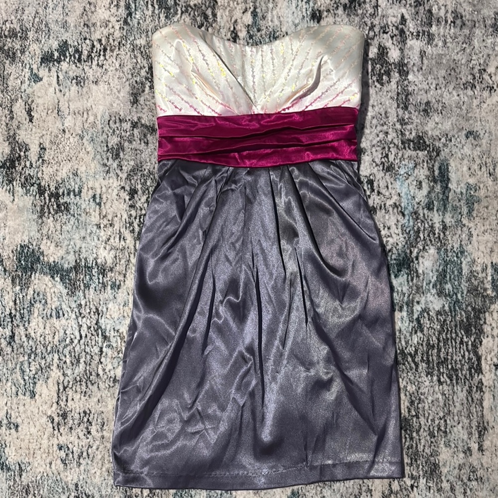 Strapless White and Pink Satin Dress